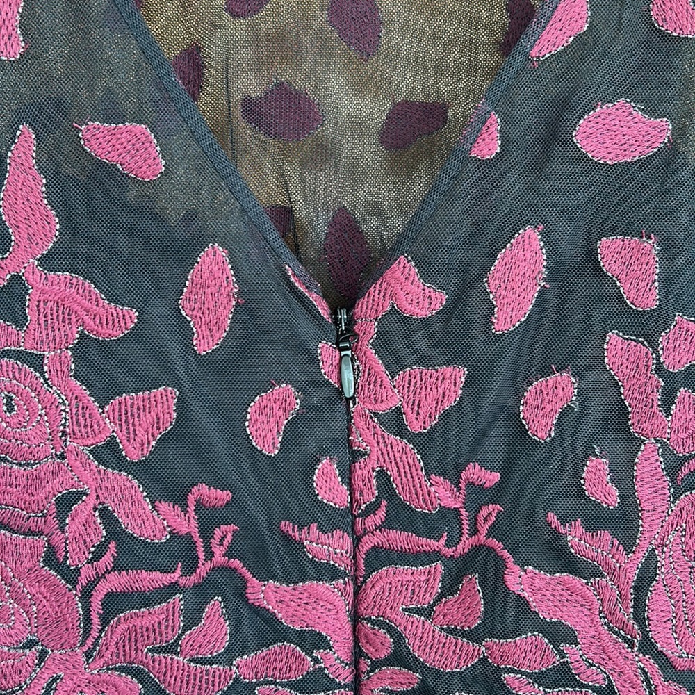 BCBGMaxAzria Black Dress with Burgundy Floral Embroidery - Picture 6 of 6